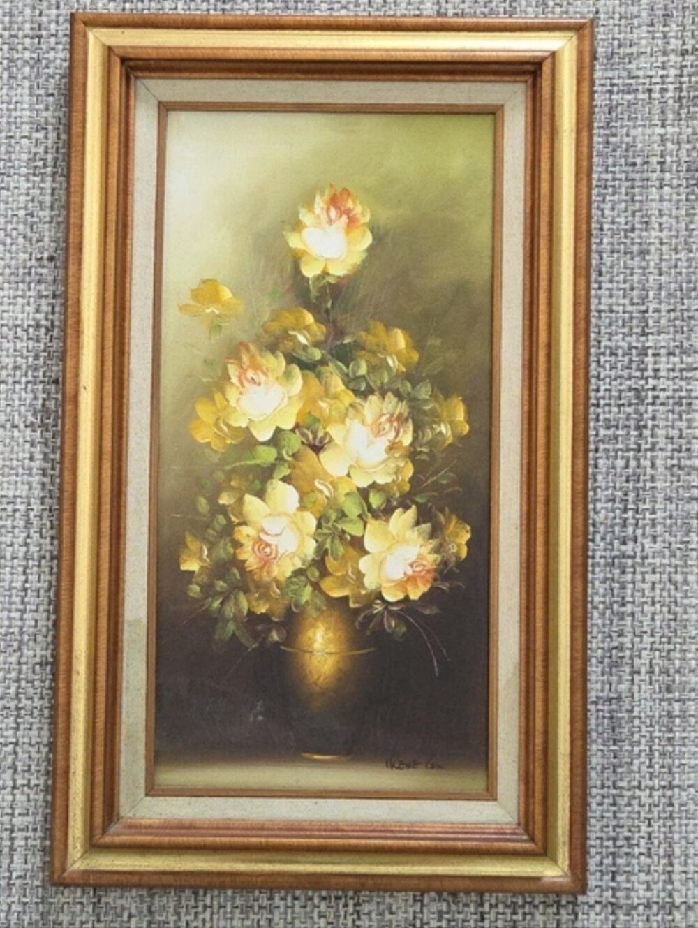 Vintage Floral Irene Cox Framed Painted Canvas